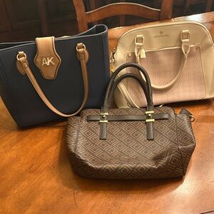 Daisy Fuentes Cream/Gold, Anne Klein navy/tan, Liz Claiborne brown Handbags